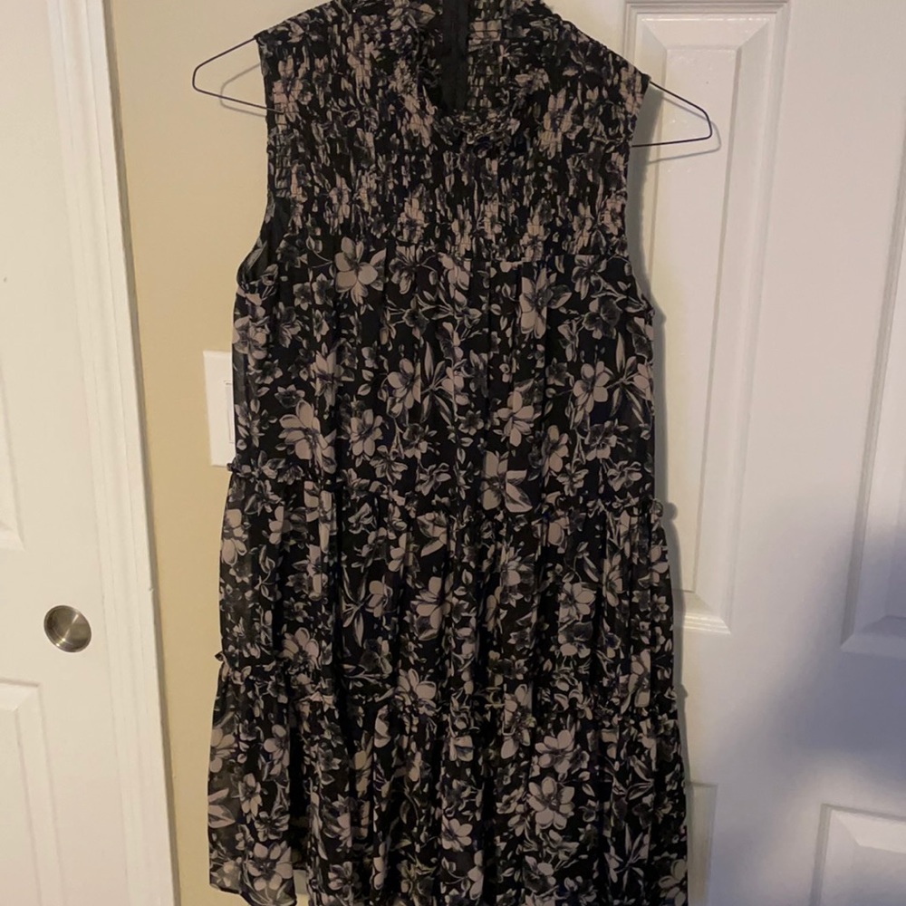 US Fits size 6/8 Floral black dress with ruffles/high neck